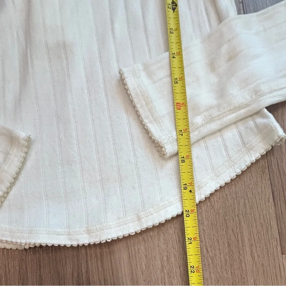 Free People Long Sleeve White Ribbed Henley Medium